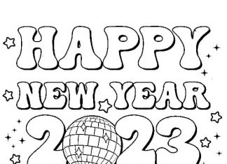 Boldog új évet 2023 Szilveszteri színező lap nyomtatható Boldog új évet 2023