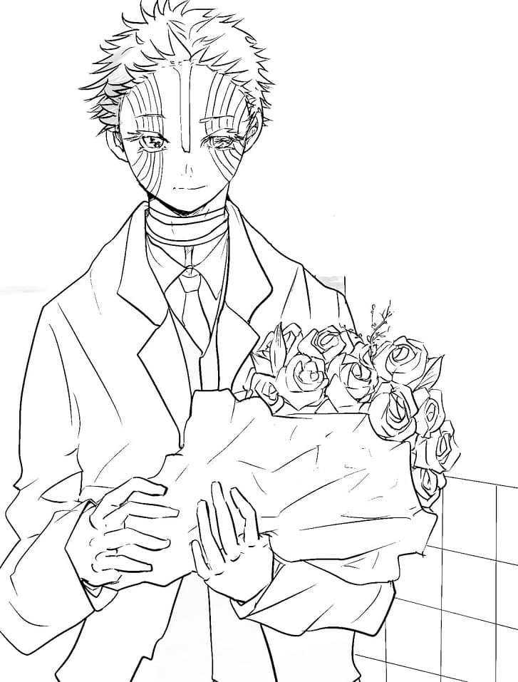 Ragazzo con un bouquet di rose
