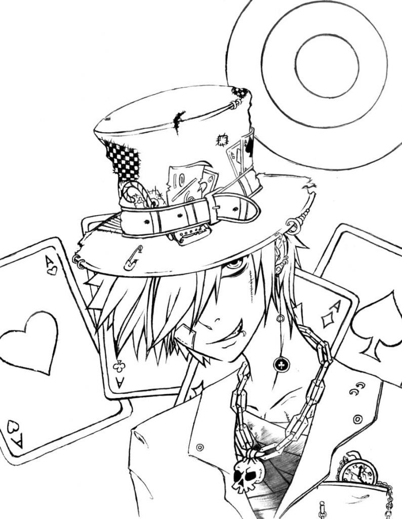 Un garçon avec des cartes et un chapeau à colorier
