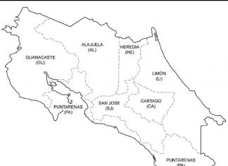 Kort over Costa Rica