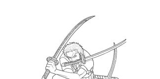 Warrior with many swords ready to attack coloring book