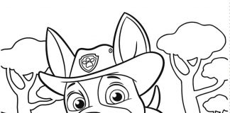 Hauska koira Paw Patrol -sarjakuvasta värityskirjaan.