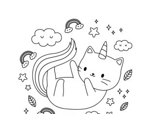 Desenho e Imagem Gato Unicórnio Patas para Colorir e Imprimir
